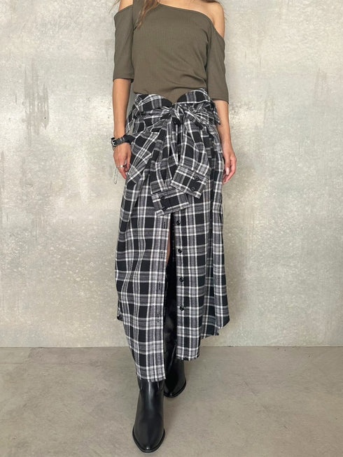 シャツ風チェックロングスカート